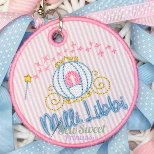 Monogram Bag Tag, Princess, Castle, Carriage, Cinderella, Personalized Backpack Tag, School, Embroidered Tag, Applique Bag Tag, Luggage Tag