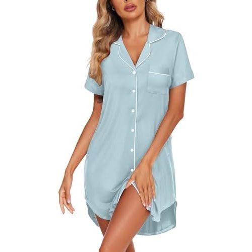 Ekouaer Womens Cotton Nightgowns Button Down Sleep Shirts Soft Night Shirts Night Dress