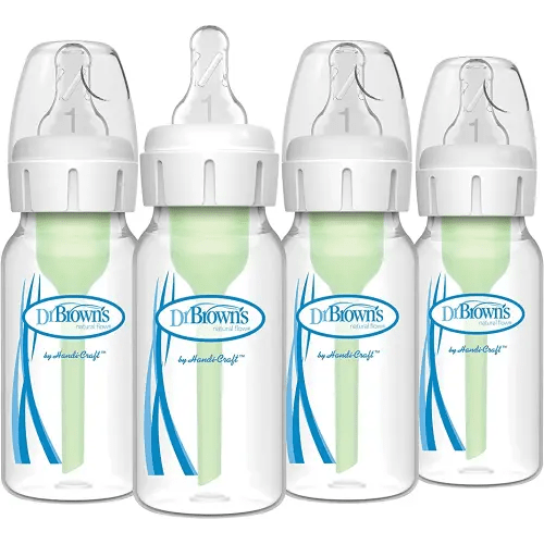 Dr. Brown’s Natural Flow® Anti-Colic Options+™ Narrow Baby Bottles 4 oz/120 mL, with Level 1 Slow Flow Nipple, 4 Pack, 0m+