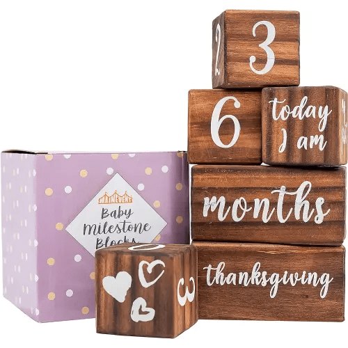 MAINEVENT Farmhouse Baby Monthly Milestone Blocks, Age Blocks for Baby Milestone, Baby Gifts for Baby Shower, Newborn Photography, Baby Photo Props, Month Milestone Blocks