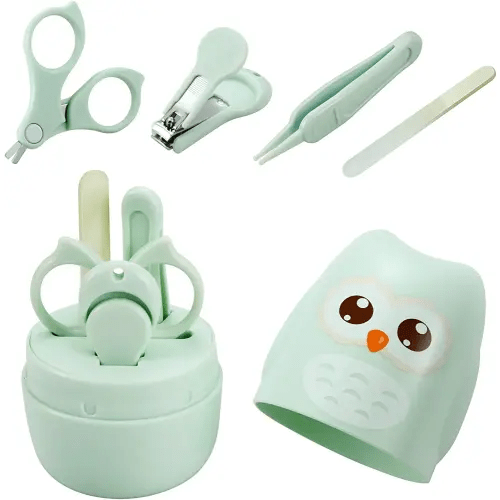 PandaEar Baby Nail Manicure Pedicure Grooming Care Kit (4 Pack)| Clippers Scissors File Tweezers | Newborn Infant Toddler Kids|1 Months Plus (Green)
