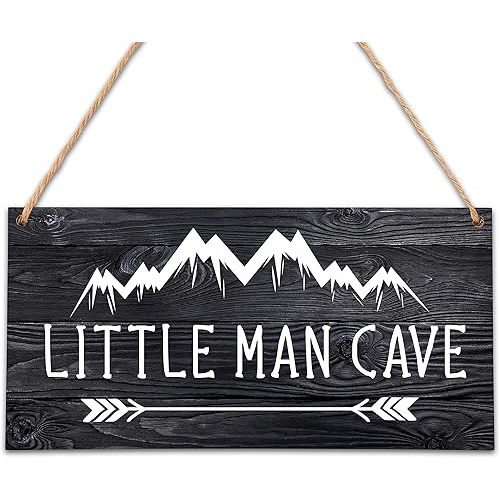 Mountain Nursery Decor for Boys Room, 5"x10" Little Man Cave Wood Sign, Natural Baby Room Wall Decor Playroom Decor, Gift for Baby Shower, Toddler Kids Bedroom Living Room Hanging Sign -A02