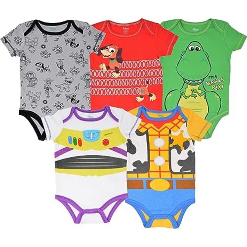 Disney Mickey Mouse Lion King Winnie the Pooh Pixar Toy Story Finding Nemo Baby 5 Pack Bodysuits Newborn to Infant