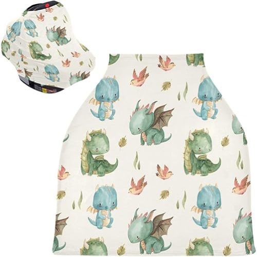 Kigai Cute Dragon Baby Car Seat Covers for Newborn, Breathable Nursing Cover for Breastfeeding Moms, Baby Stroller/Shopping Cart/Stretchy Carseat Cover for Boy & Girl