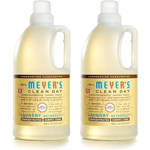 MRS. MEYER'S CLEAN DAY Baby Laundry Detergent Liquid, Infused with Essential Oils, Baby Blossom, 64oz - Pack of 2 (128 Loads)