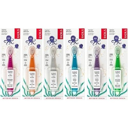 RADIUS Totz Toothbrush Extra Soft Brush BPA Free & ADA Accepted Designed for Delicate Teeth & Gums for Children 18 Months & Up - Assorted - Pack of 6