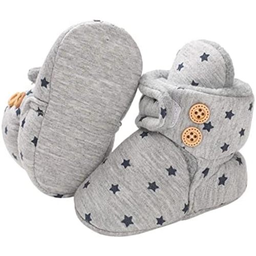 Baby Fleece Booties Newborn Warm Slippers Cozy Winter Boots Sock Shoes Infant Crib Bootie with Non Skid Bottom 0-18Month