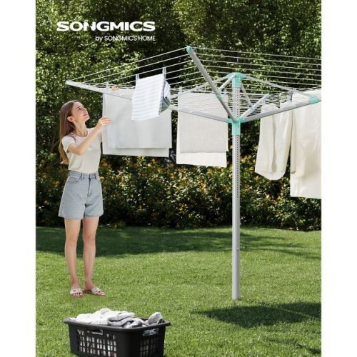Retractable Outdoor Umbrella Drying Rack-height Adjustable,164 Ft Long Clothesline Holds 5 Laundry Loads,silver & Green.