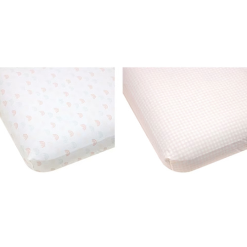 2 Pack Organic Cotton Fitted Cot Sheets - Rainbow and Pink Gingham