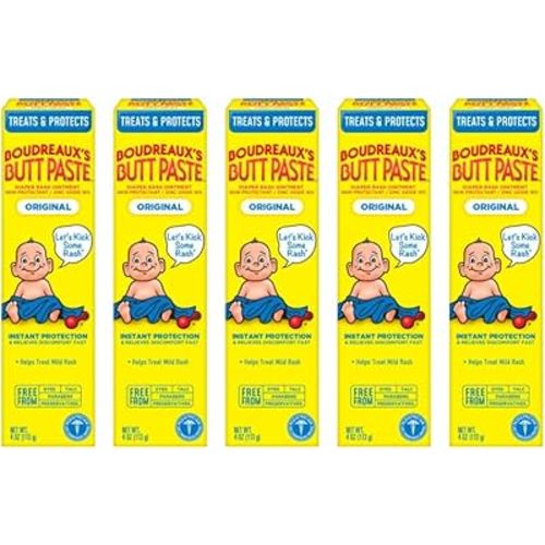 Boudreaux's Butt Paste Original Diaper Rash Cream, Ointment for Baby, 4 Oz (Pack of 5)