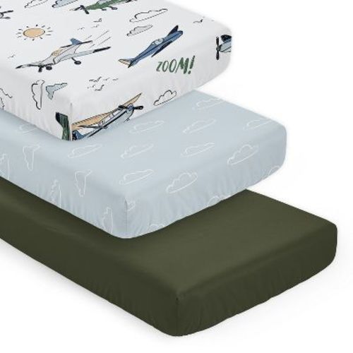 Sweet Jojo Designs Boy Fitted Crib Sheets Airplane Green and Blue 3pc