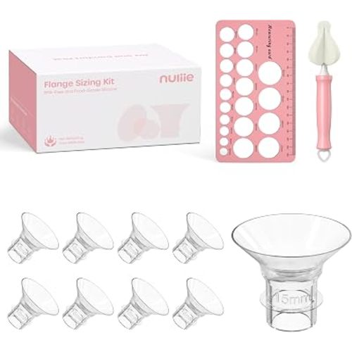 Nuliie 8PCS Silicone Flanges Insert Replacement Kit, Flange Sizing Kit 15mm for 24mm Flange/Shield Breast Pumps, Pumping Essential Kit for Moms