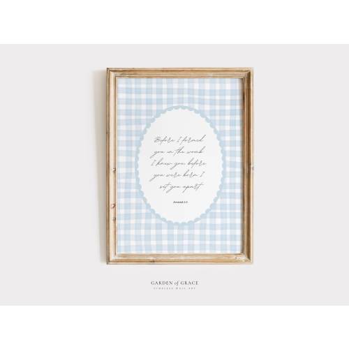 Jeremiah 1:5 - Before I Formed You Nursery Wall Art | Christian Boy's Room Decor | Bible Verse Print | Blue Gingham Wall Art for Nursery