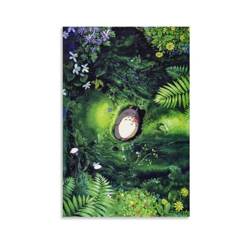 Totoro Movie Poster, My Neighbor Cat Japanese Anime Canvas Wall Art Farmhouse Gallery Aesthetic Room Decor for Bedroom Bathroom 12x18inch(30x45cm)