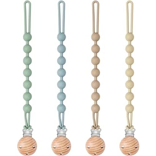 MISSLILI Baby Silicone Pacifier Clip, BPA Free, 4 Pack One Piece Soft Flexible Binky Clips Pacifier Holder Clips for Girls and Boy - Safe for Newborns