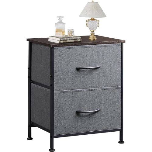 WLIVE Nightstand, 2 Drawer Dresser for Bedroom, Small Dresser with 2 Drawers, Bedside Furniture, Night Stand, End Table with Fabric Bins for Bedroom, Closet, Entryway, College Dorm, Dark Grey