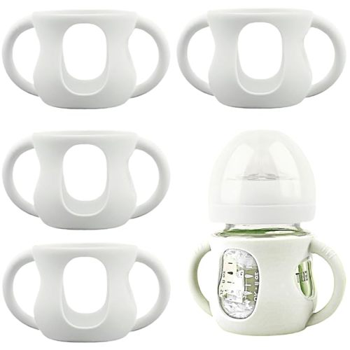 4 Pack Silicone Sleeves for Avent Natural Glass Baby Bottles, Silicone and Easy-Grip Handles for Drop Protection, Compatible with Philips Avent 4 OZ Glass Bottle (Milk White)