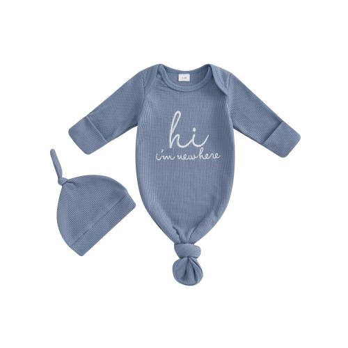 Suealasg Newborn Boys Girls Sleeping Bags Infant Long Sleeve Letter Print Knotted Swaddle Wrap Blanket Baby Boy Girl Fall Sleep Sack +Hat 0-3 Months