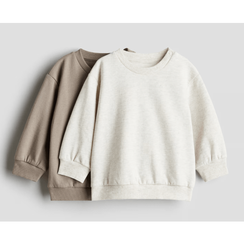 2-PACK COTTON SWEATSHIRTS- BEIGE 6M