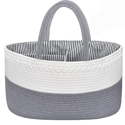 ABenkle X-Large Diaper Caddy Organizer, Cotton Rope Nursery Baby Basket, Changing Table Organizer for Baby Diaper Storage, Diaper Nursery Storage Bin for Baby Stuff, Baby Shower Gifts