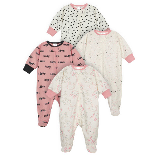 Onesies Brand Newborn Baby Girl Sleep 'N Play Footed Pajamas, 4-Pack