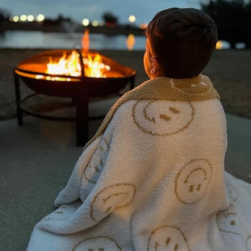 Smiley Face Throw Blanket Microfiber Soft Fluffy Cozy Baby Toddlers Kids Adult Reversible Blanket for Bed Couch Happy Face Blanket (TAN, 46"x54" | Baby,Toddler,Kids)