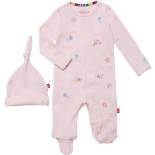 Forget Me Not Embroidered Footie & Hat Set