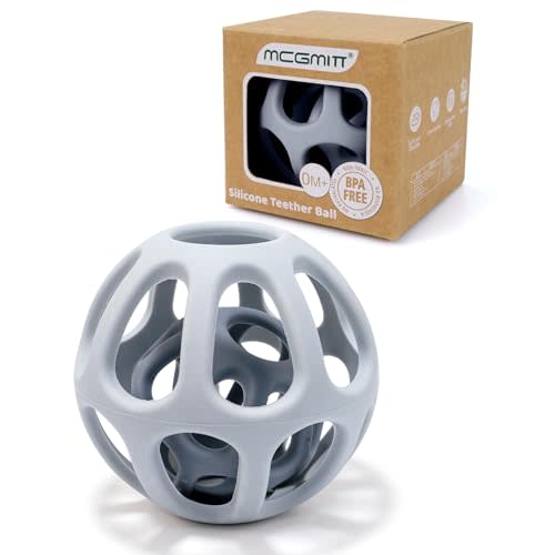 MCGMITT Silicone Baby Teether Ball Toy, Easy Grasp Sensory Balls for Babies 0-6-12 Months, Food Grade Soft Teether Ring for Teething Relief, Baby Teething Toy Gift for Infant Toddlers Boys and Girls