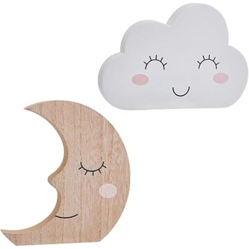 FINGERINSPIRE 2PCS Wood Moon Table Decoration 2Styles MDF Board Wall Decorations Sleeping Wood Moon Table Decoration Sleeping Cloud Decoration Bedroom Home Room Decor