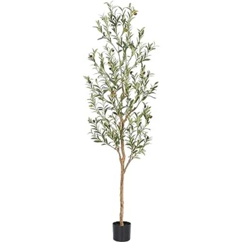 Bellacat Faux Olive Tree 6ft,Olive Trees Artificial Indoor with Natural Wood Trunk and Realistic Leaves and Fruits. 6 Feet(72in) Fake Olive Tree for Home House Office Décor.