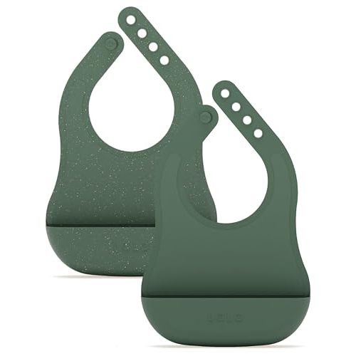 Lalo The Bib - Waterproof, Non-Toxic Silicone Baby Bib with Adjustable Neck Band & Silicone Food Pouch Catcher, Set of 2