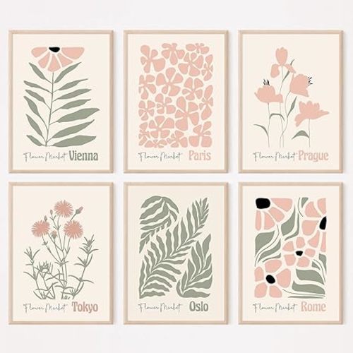 Boho Botanical Wall Art Prints Blush Pink Canvas Wall Decor Flower Market Wall Art Poster Abstract Aesthetic Pictures Pink Floral Artwork for Room Bedroom Set of 6 8x10 Inch Unframed