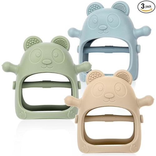 Eascrozn Baby Teething Toys for Infants 3+ Months Set of 3, Easy to Hold Silicone Teething Mitten with Soft Textures for Sensory Exploration and Teething Pain Relief, Baby Chew Toys for Sucking Needs