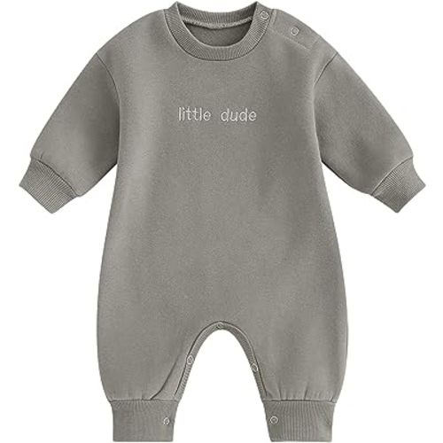 GuliriFei Infant Baby Boy Little Dude Embroidery Print Romper Long Sleeve Oversized Jumpsuit Bodysuit Newborn Clothes