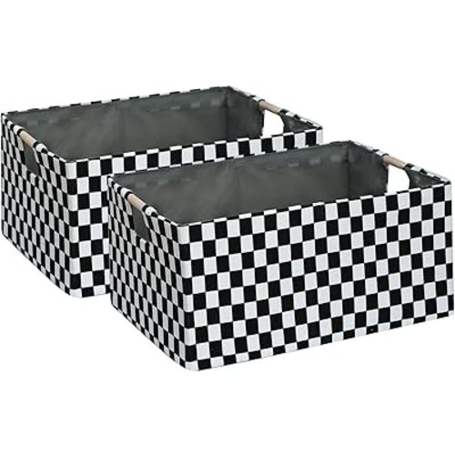 Checkered Flag Foldable Storage Basket Box | 16.9" Storage Cube for Women Closet Organizer Boys Car Toys Bins with Handles | Sturdy Cardboard & Washable Fabric