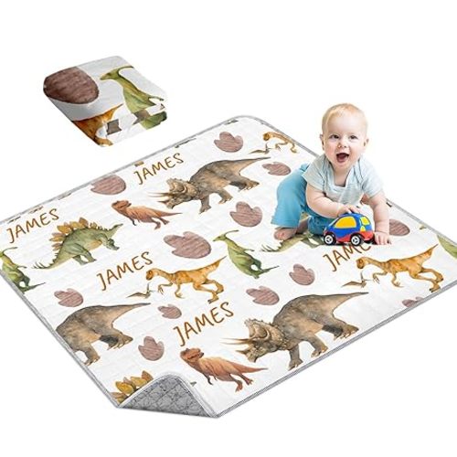 Personalized Portable Baby Play Mats - Dinosaur Theme Soft Odorless Baby Crawling Mat, Non-Slip Cushioned Baby Playmat for Infant,Baby,Toddler Nursery Decoration(43"x 43")