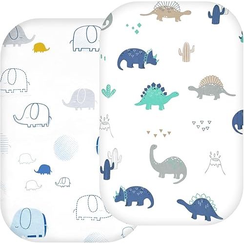 Bassinet Fitted Sheet,100% Cotton Nursery Bedding Sheets,Fits STARMONS Crib Mattress,Rectangle and Oval Baby Bassinet Fitted Sheets,2 Pack
