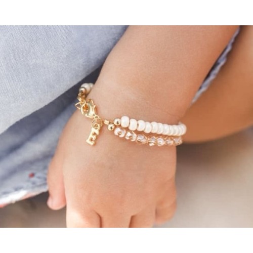 baby bracelet for girls-cream bracelet-first birthday gift-baby bracelet personalized-baby jewelry-initial charm bracelet-toddler bracelet