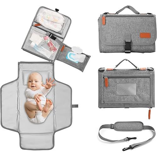 Portable Changing Pad, Diaper Changing Pad for Newborn Girl & Boy, Waterproof Travel Changing Mat with Shoulder Strap, Baby Gift