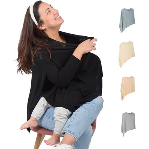Breathable Nursing Cover Up for Breastfeeding - Privacy Nursing Covers - Newborn Essentials Must Haves - Improved Ponchy by Gold Mamas - Ebony