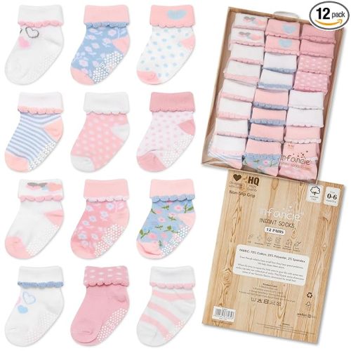 Organic Cotton GOTS Certified Baby Socks For Girls 12 Pairs – Soft And Comfortable Baby Girl Socks 0-6 Months, Adorable Sock Shoes For Baby Girl, Gift For Newborns