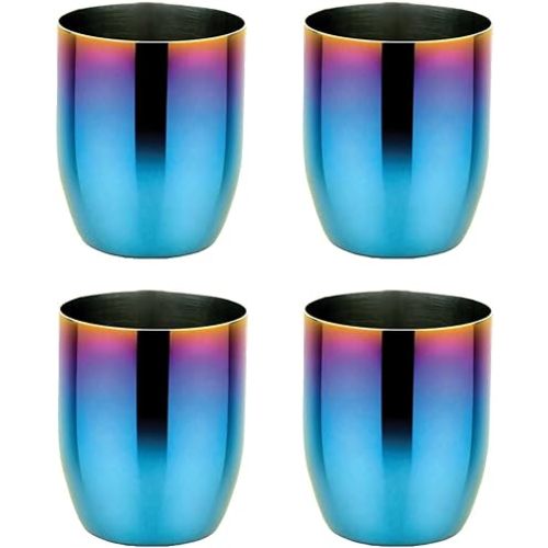 Ahimsa Stainless Steel Conscious Cup | 8 Ounce Cup | Toddler Dishware | No Plastic | 100% BPA Free | Dishwasher Safe (Set of 4 - Iridescent Blue)