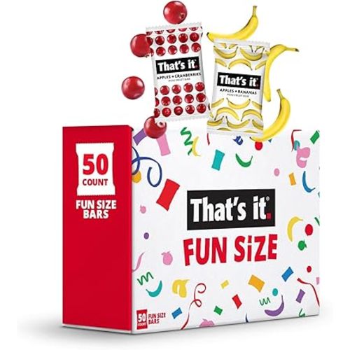 That’s It. Fun Size Fruit Bars Variety Pack(50 Pieces, 10g Each) With Apples + Bananas, Apples + Cranberries, Non-GMO, Paleo and Kosher Friendly, Gluten Free Breakfast Snacks