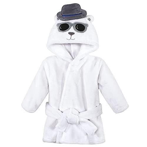 Hudson Baby Unisex Baby Plush Animal Face Bathrobe, Handsome Bear, 0-9 Months