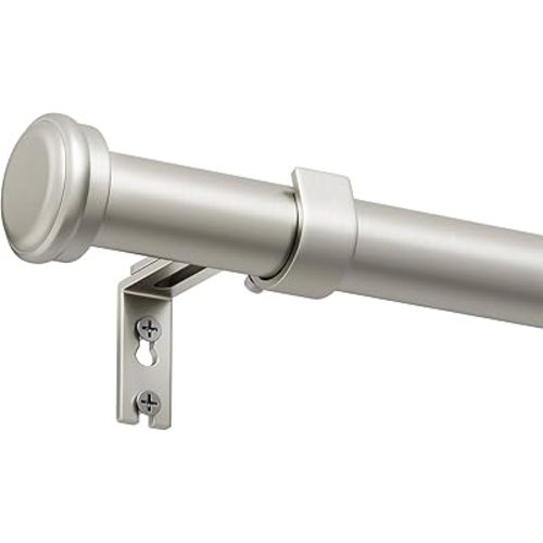 Zeerobee Curtain Rods for Windows 32 to 48, 1 Inch Heavy Duty Adjustable Drapery Rods, Modern Indoor/Outdoor Curtain Pole for Bedroom, Living Room, Patio, Farmhouse, 32"-48", Brushed Nickel
