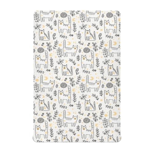 Kigai Cute Cats Plants Crib Sheets - Boys & Girls Cotton Crib Sheet for Standard Crib and Toddler Mattresses 28 X 52 Inch