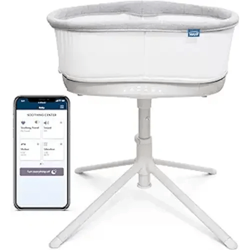 HALO BassiNest Connected Swivel Sleeper 3.0 – Smart Bassinet with AutoSoothe™, 360° Swivel, Cry Detection, Rocking, Vibration & Soothing Sounds, Easy Lowering Wall for Postpartum Recovery