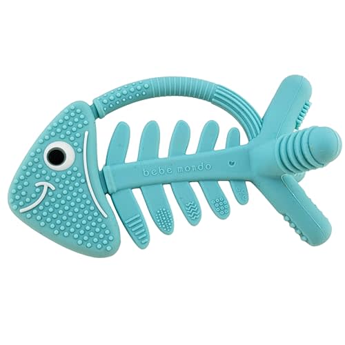 3in1 Infant Toys, Baby Teething Toys 0-3-6-12 Months, Teethers for Babies 3-6 6-12 Months for Teething Relief,Baby Gift,Silicone,Sensory Toys 0-6 Months,USA Patent Pending,Fish,Turquoise