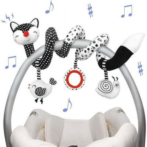 baby spiral plush toys, black and white baby carriage toys, car seat toys, hanging rattle toys for crib movement, best gifts for newborn sensory toys 0 3 6 9 12 months baby fox