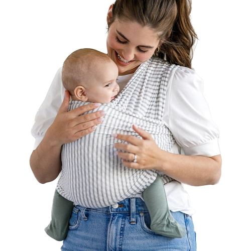 Solly Baby Wrap, Buttery-Soft Baby Carrier Newborn to Toddler 8-25 Lbs., Lightweight & Hands-Free Breathable Summer Carrier, Baby Wearing & Postpartum Essential, New Mom Gift, Natural + Grey Stripe